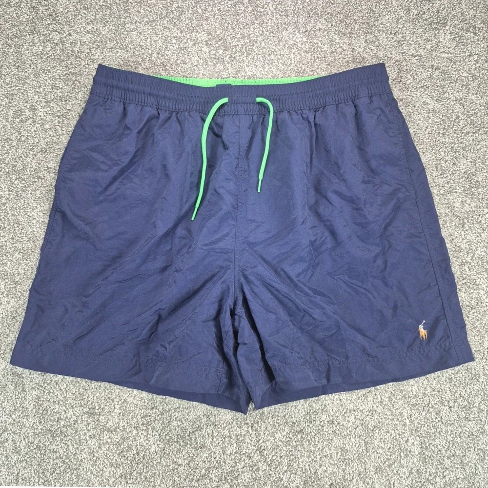 Polo Ralph Lauren Swim Trunks Mens XXL Navy Blue Green Pony Mesh Lined Short
